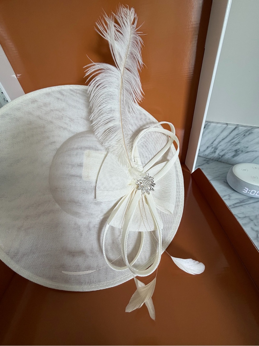 Ivory Feathered Fascinator Saucer Hat - Women Accessories